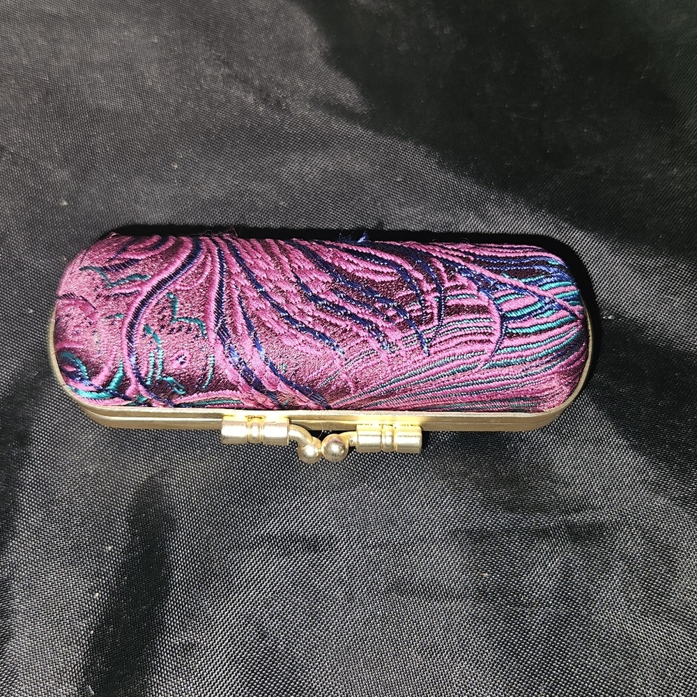 Embroidered Silk Lipstick Case in Jewel-Tone Magenta